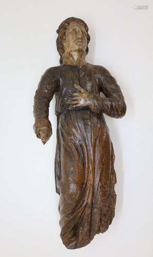 Figure de saint en bois sculpté et polychromé, XVIIIe - Haut...