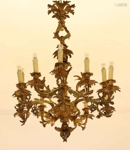 Lustre de style Louis XV en vermeil avec 4 oiseaux et 12 lum...