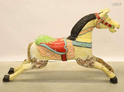 Cheval sculpté en bois au galop - Hauteur 105 cm. - Longueur...