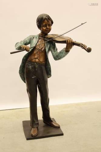 Grand violoniste en bronze à patine bicolore - Hauteur 123 c...