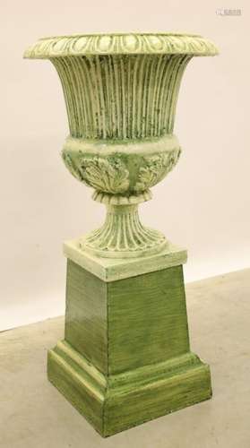 Vase à fleurs en fonte peint sur colonne - Hauteur 96 cm, Di...