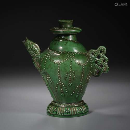Ming dynasty or earlier of China,Green Glaze Fish Mouth Hold...