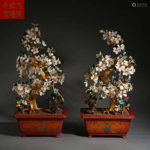 Qing Dynasty of China,Lacquerware Hetian Jade Bonsai
