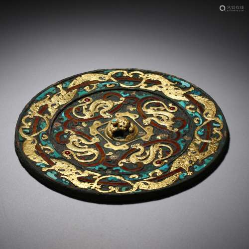 Ming dynasty or earlier of China,Inlaid Gold and Precious St...