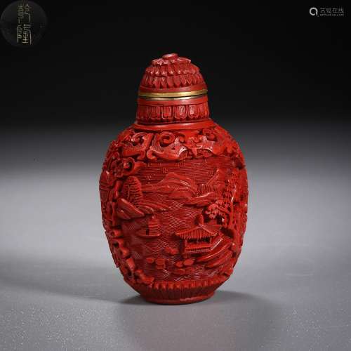 Qing Dynasty of China,Lacqurware Carved Landscape Pattern Sn...