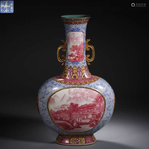 Qing Dynasty of China,Coral-Red Glaze Blue and White Open Wi...