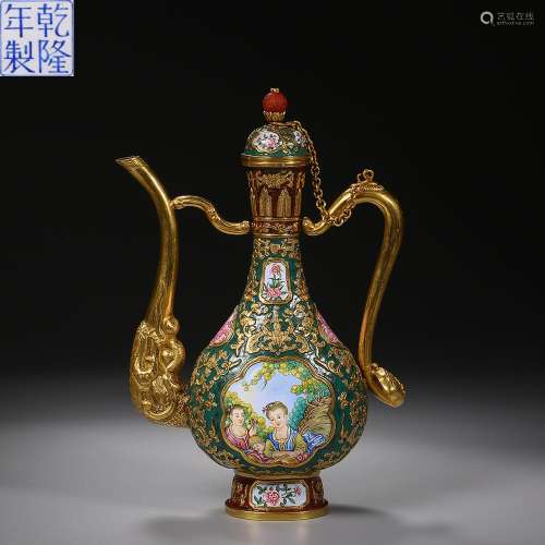 Qing Dynasty of China,Copper Painted Enamel Holding Pot