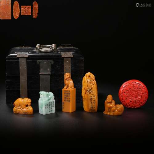 Qing Dynasty of China,Red Sandalwood Field-Yellow Stone Seal...