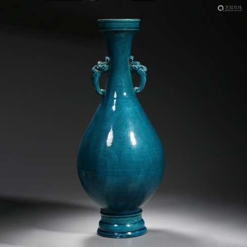 Qing Dynasty of China,Blue Glaze Binaural Bottle