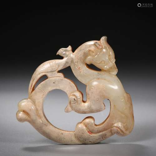 Ming dynasty or earlier of China,Hetian Jade Dragon Shaped P...