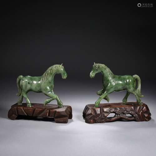 Qing Dynasty of China,Hetian Jasper Horse Ornaments A Pair