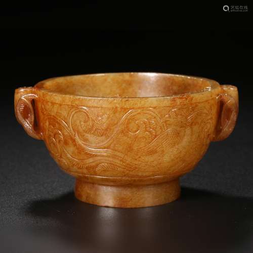 Ming dynasty or earlier of China,Hetian Jade Binaural Cup