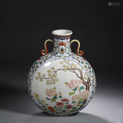 Qing Dynasty of China,Famille Rose Flowers Moon Holding Bott...