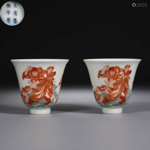 Qing Dynasty of China,Alum Red Gold-Traced Character Cups A ...