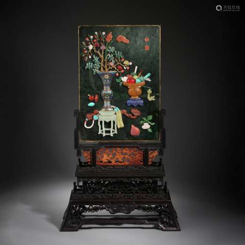 Qing Dynasty of China,Red Sandalwood Inlaid Hetian Jade Mult...