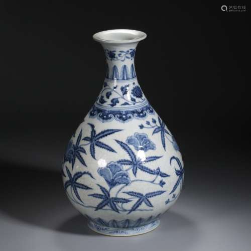 Ming Dynasty of China,Blue and White Flowers Jade Pot Spring...