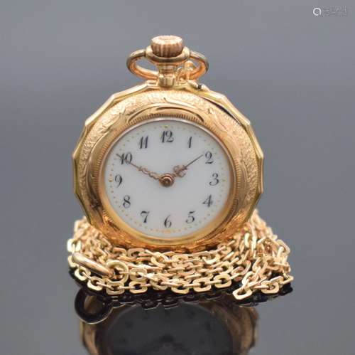 Offene Damentaschenuhr in RoseG 585/000 mit Goldkette in Ros...