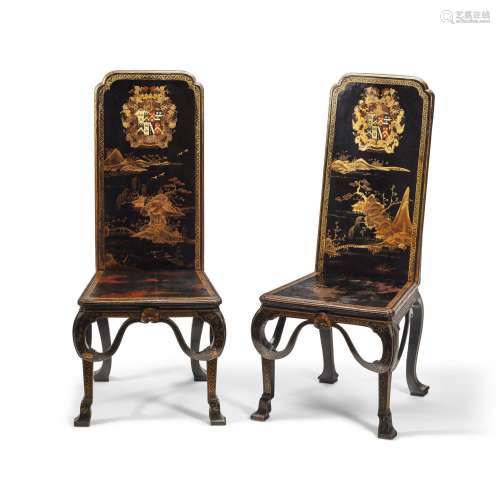 A PAIR OF GEORGE I BLACK, RED AND GILT-JAPANNED AND CHINESE ...
