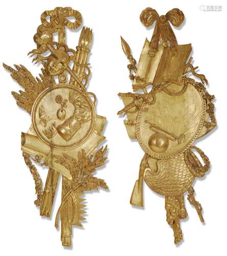 A PAIR OF ITALIAN GILTWOOD TROPHIES