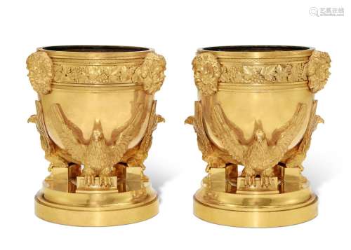 A PAIR OF REGENCY ORMOLU ICE PAILS