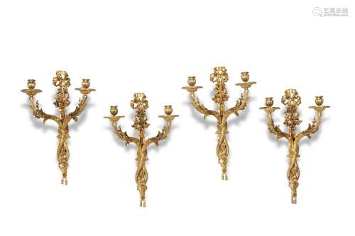 A SET OF FOUR FRENCH ORMOLU TWIN-BRANCH WALL-LIGHTS