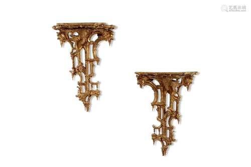 A PAIR OF GEORGE II GILTWOOD WALL BRACKETS