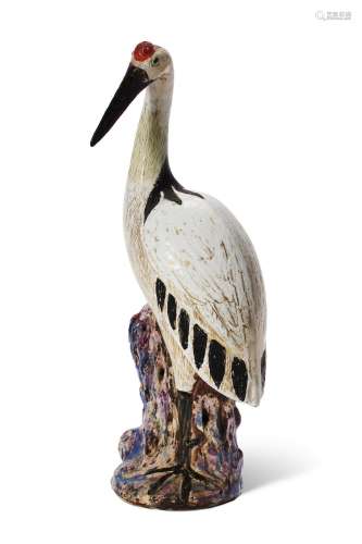 A LARGE CHINESE EXPORT PORCELAIN MODEL OF A CRANE