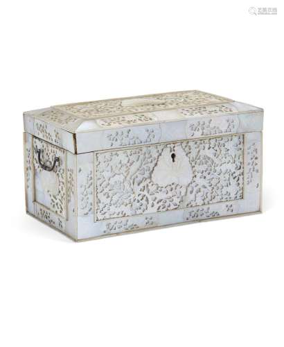 A CHINESE MOTHER-OF-PEARL-VENEERED BOX AND COVER