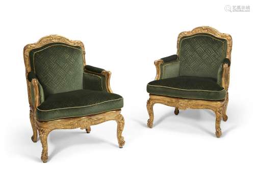 A PAIR OF FRENCH GILTWOOD BERGERES