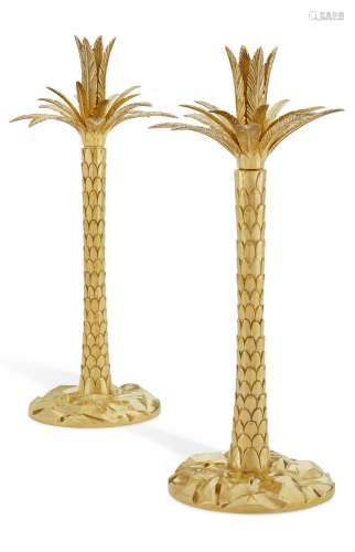 A PAIR OF SILVER-GILT PALM TREE-FORM CANDLESTICKS