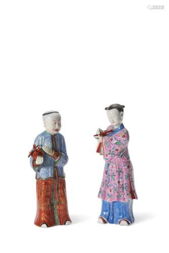 TWO CHINESE EXPORT PORCELAIN FAMILLE ROSE FIGURES