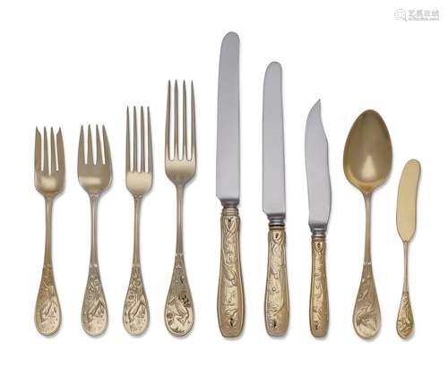 AN EXTENSIVE AMERICAN SILVER-GILT FLATWARE SERVICE