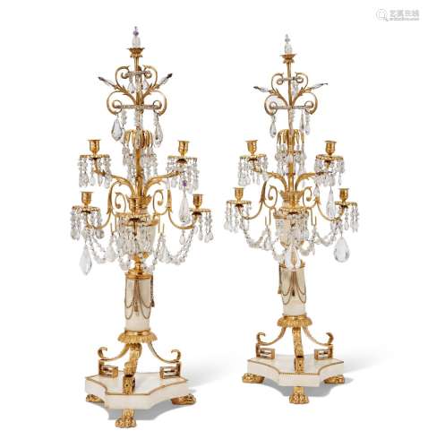 A PAIR OF NORTH EUROPEAN CUT-GLASS-MOUNTED ORMOLU AND WHITE ...