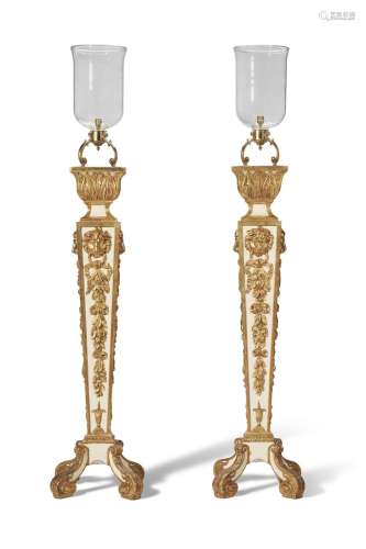 A PAIR OF GEORGE II PARCEL-GILT AND WHITE-PAINTED PEDESTALS
