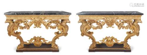 A PAIR OF GEORGE II GILTWOOD PIER TABLES