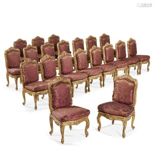 A SUITE OF TWENTY LOUIS XV STYLE GILTWOOD CHAISES
