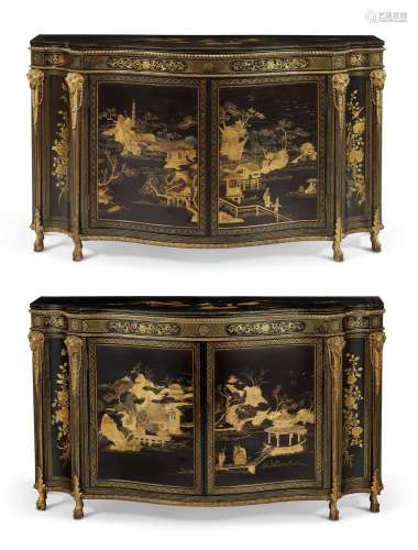 A PAIR OF GEORGE III GILT-METAL-MOUNTED CHINESE BLACK AND GI...