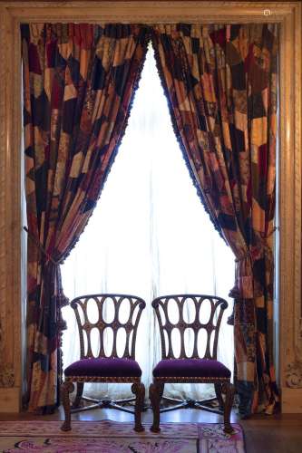 EIGHT PATCHWORK CURTAIN PANELS