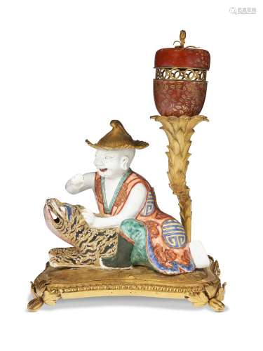 A FRENCH ORMOLU-MOUNTED CHINESE PORCELAIN AND LACQUER POTPOU...