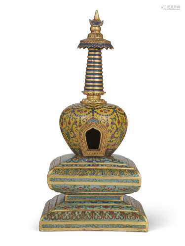 A CHINESE CLOISONNÉ ENAMEL STUPA