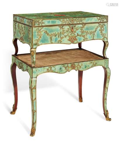 A LOUIS XV ORMOLU-MOUNTED AND BRASS-INLAID GREEN-STAINED HOR...