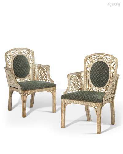 A PAIR OF GEORGE II OIL-GILT AND WHITE-PAINTED ARMCHAIRS