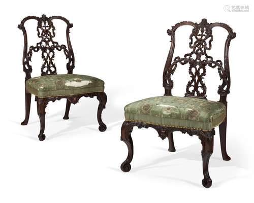 A PAIR OF GEORGE II MAHOGANY RIBBON-BACK SIDE CHAIRS