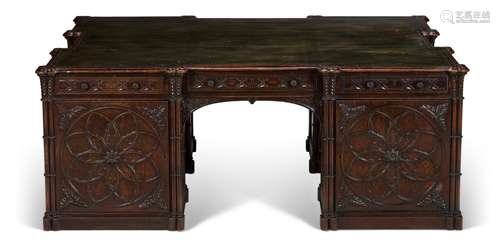 A GOTHIC OAK LIBRARY TABLE