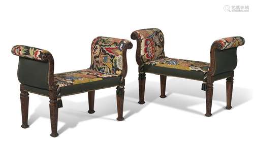 A PAIR OF GEORGE III FUSTIC WINDOW SEATS