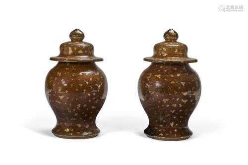 A PAIR OF CHINESE GILT-SPLASHED BRONZE BALUSTER VASES AND CO...