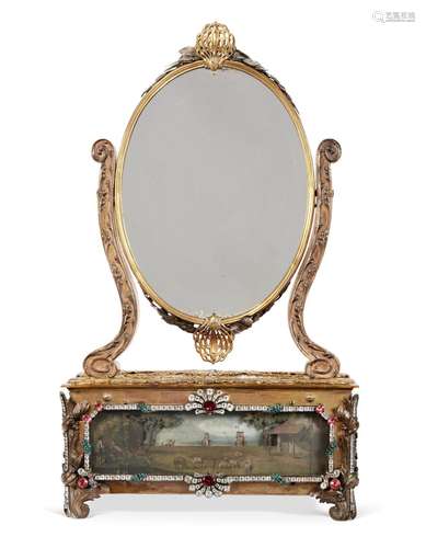 A GEORGE III PASTE-SET AND SILVER-MOUNTED ORMOLU DRESSING TA...