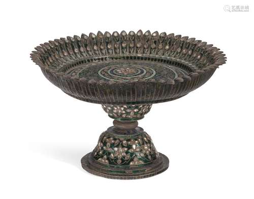 AN INDIAN GEM-SET AND ENAMELED SILVER-GILT TAZZA