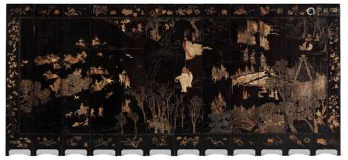 A VERY RARE CHINESE COROMANDEL LACQUER TWELVE-PANEL SCREEN