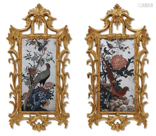 A PAIR OF CHINESE EXPORT REVERSE-PAINTED MIRRORS
